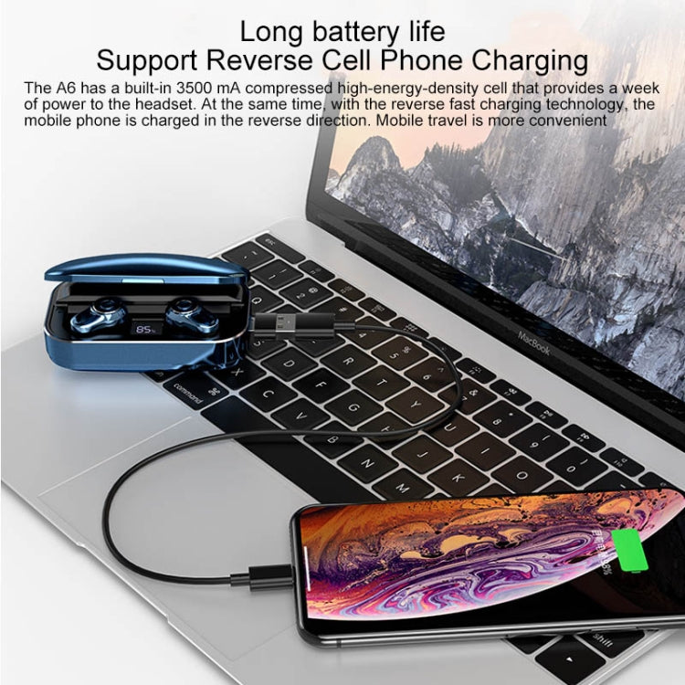 Écouteurs sans fil Bluetooth 5.0 tactiles A6 TWS avec boîtier de charge et écran LED intelligent, assistant vocal, connexion mémoire et appels HD, A6 noir, A6 bleu, A6 argent